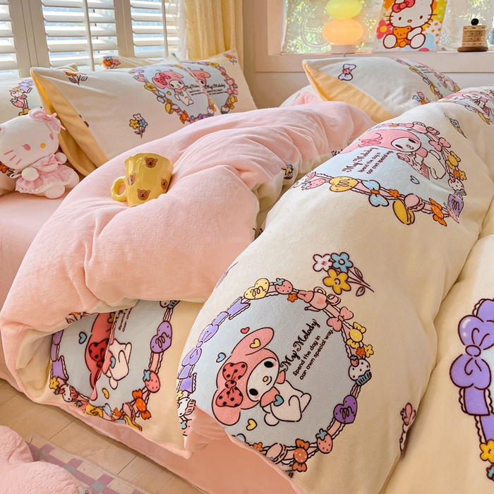 91家纺网 家纺一手货源 找家纺 星座家纺 2025新款三丽鸥小版牛奶绒四件套 美乐蒂