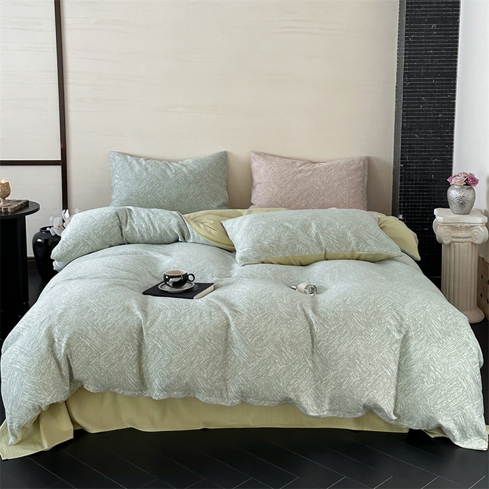 91家纺网 家纺一手货源 找家纺 梦享生活家居 2024新款色织三层提花墨尔本系列四件套 墨尔本浅绿