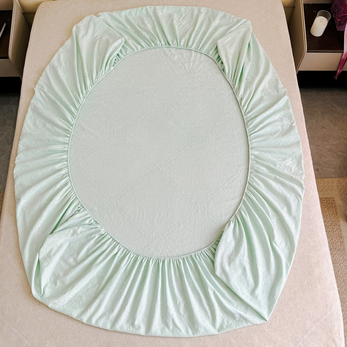 91家纺网 家纺一手货源 找家纺 太阳树家纺 2025新款A类雪尼尔提花绒床笠 一叶倾新绿