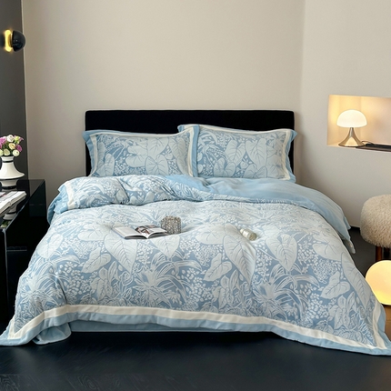 91家纺网 家纺一手货源 找家纺 （总）可恩欣 2025新款牛奶绒雕花宽边双拼色四件套-风格二