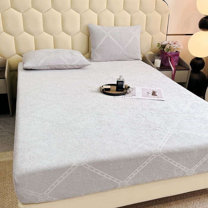 91家纺网 家纺一手货源 找家纺 太阳树家纺 2025新款A类雪尼尔提花绒床笠 马里奥-灰