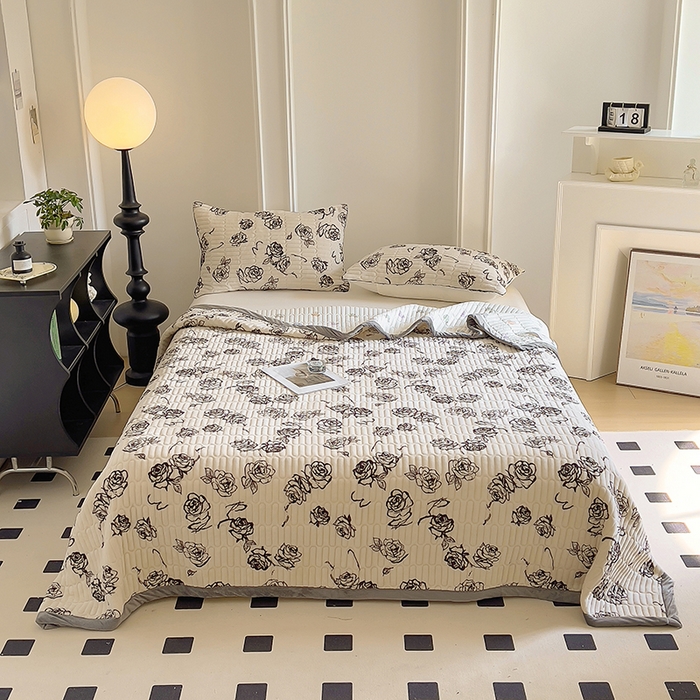 91家纺网 家纺一手货源 找家纺 美梦家纺 2024新款牛奶绒简单款夹棉床盖四件套 米雅