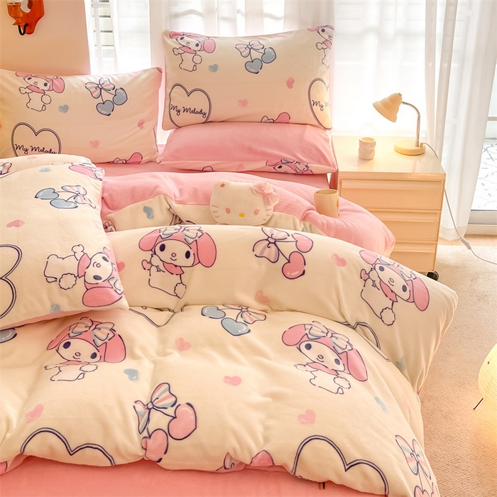 91家纺网 家纺一手货源 找家纺 星座家纺 2025新款三丽鸥小版牛奶绒四件套 樱桃美乐蒂