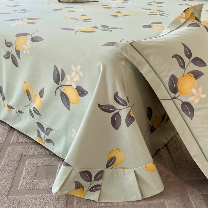 91家纺网 家纺一手货源 找家纺 铭成 2024新款全棉生态喷气加厚磨毛单品床单拾光果语-绿