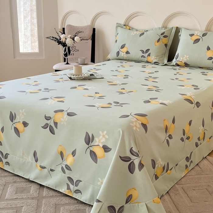 91家纺网 家纺一手货源 找家纺 铭成 2024新款全棉生态喷气加厚磨毛单品床单拾光果语-绿