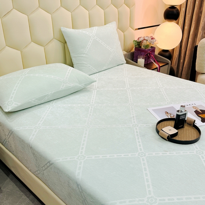 91家纺网 家纺一手货源 找家纺 太阳树家纺 2025新款A类雪尼尔提花绒床笠 一叶倾新绿