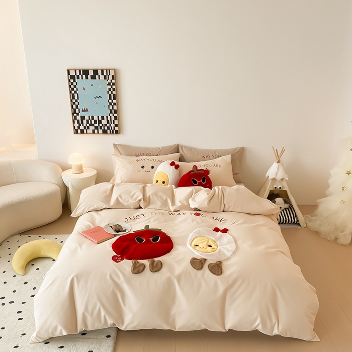 91家纺网 家纺一手货源 找家纺 朗莎家纺 2024新款卡通系列磨毛五件套 柿柿如意