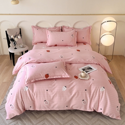 91家纺网 家纺一手货源 找家纺 铭成 2024新款全棉生态喷气加厚磨毛单品被套草莓果冻-粉