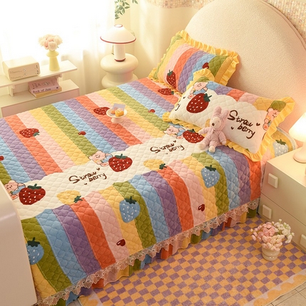 91家纺网 家纺一手货源 找家纺 美达家纺 2025新款牛奶绒印花榻榻米床垫系列 DJ彩虹