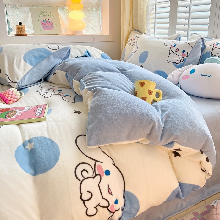 91家纺网 家纺一手货源 找家纺 星座家纺 2025新款三丽鸥小版牛奶绒四件套 泡泡玉桂狗