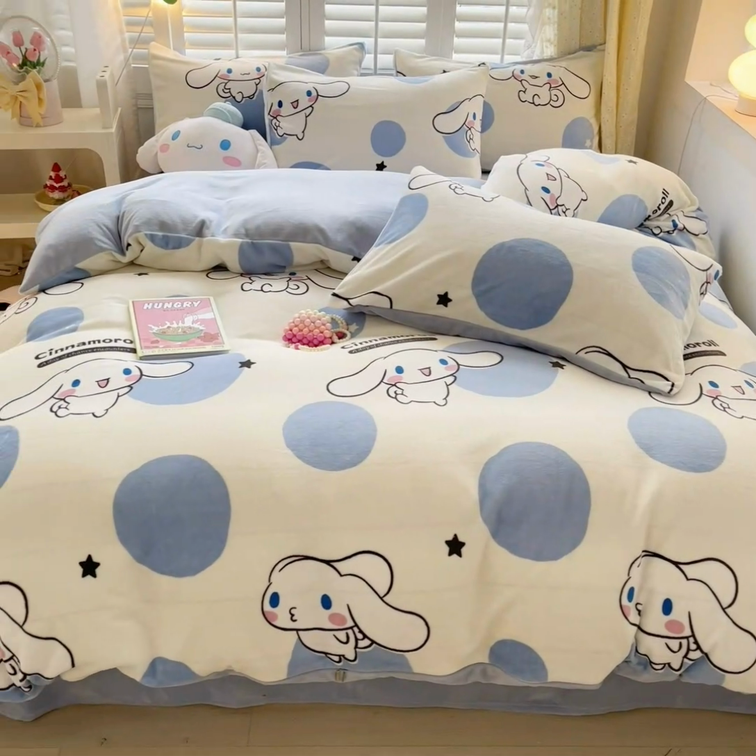 91家纺网 家纺一手货源 找家纺 星座家纺 2025新款三丽鸥小版牛奶绒四件套 泡泡玉桂狗