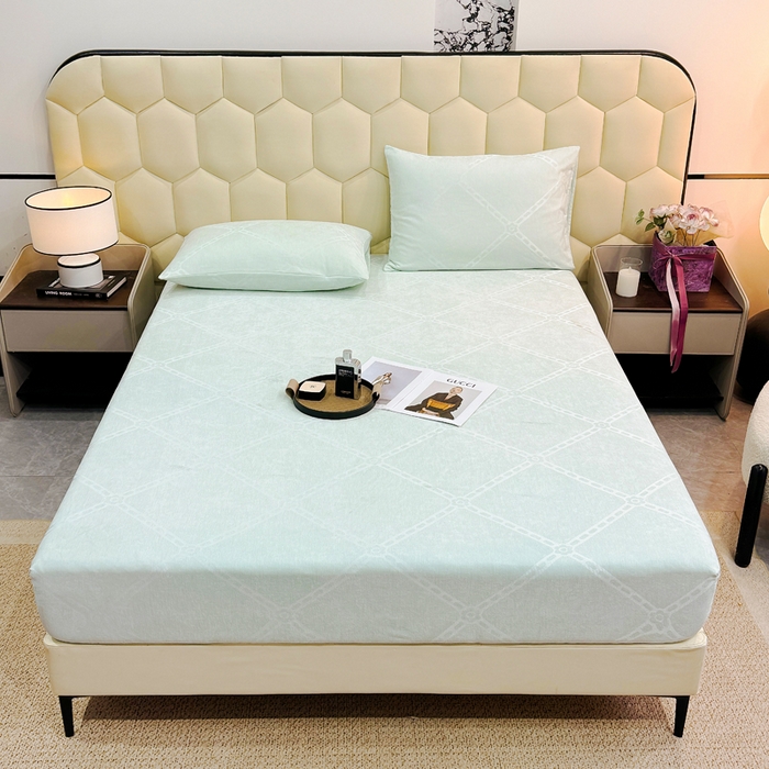 91家纺网 家纺一手货源 找家纺 太阳树家纺 2025新款A类雪尼尔提花绒床笠 一叶倾新绿