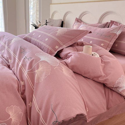 91家纺网 家纺一手货源 找家纺 铭成 2024新款全棉生态喷气加厚磨毛四件套风中倩影-豆沙