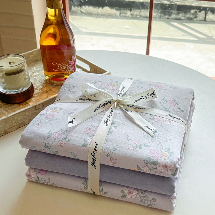 91家纺网 家纺一手货源 找家纺 一比一家纺 2025新款全棉母婴级抗菌有氧全棉双层纱亲肤全棉小清新印花三件套四件套 里德油画