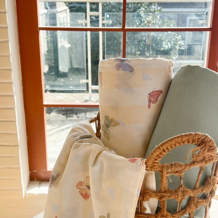 91家纺网 家纺一手货源 找家纺 一比一家纺 2025新款全棉母婴级抗菌有氧全棉双层纱亲肤全棉小清新印花三件套四件套 蝶舞