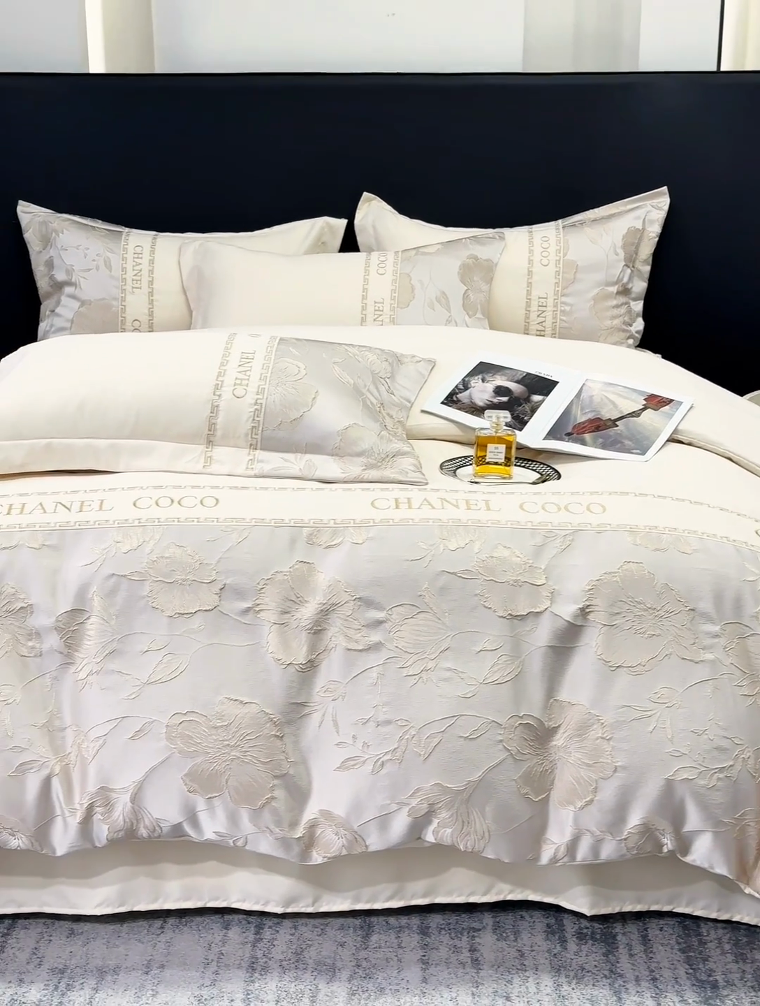 91家纺网 家纺一手货源 找家纺 （总）宅家居 2024新款轻奢拼接亲肤精梳棉磨毛浮雕刺绣四件套-珍妮花房