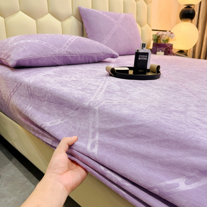 91家纺网 家纺一手货源 找家纺 太阳树家纺 2025新款A类雪尼尔提花绒床笠 炫彩-紫