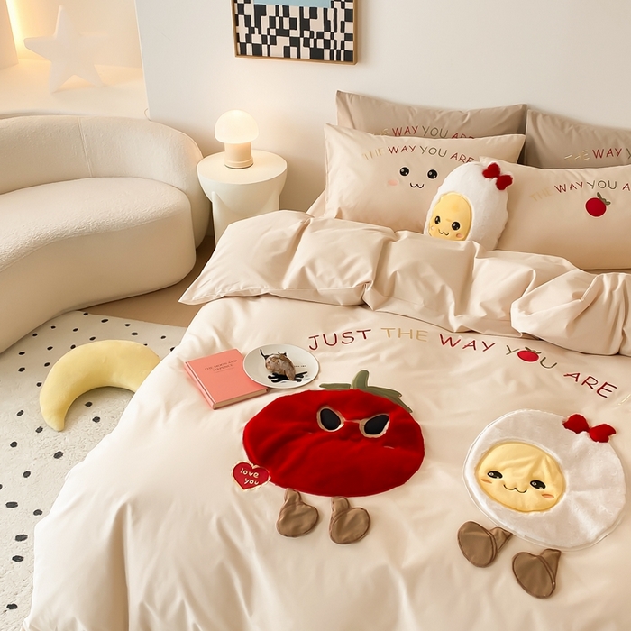 91家纺网 家纺一手货源 找家纺 朗莎家纺 2024新款卡通系列磨毛五件套 柿柿如意