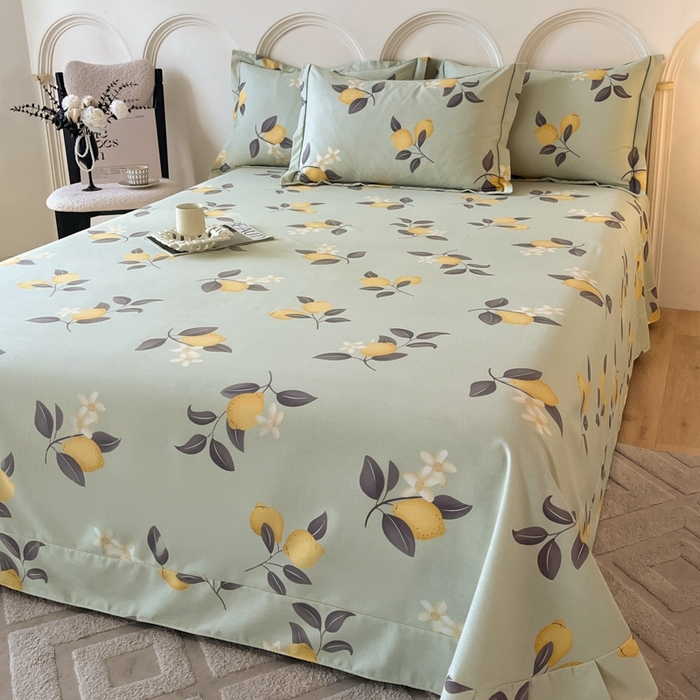 91家纺网 家纺一手货源 找家纺 铭成 2024新款全棉生态喷气加厚磨毛单品床单拾光果语-绿