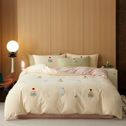 91家纺网 家纺一手货源 找家纺 初拾 2024新款100s澳棉磨毛刺绣四件套-粉色圣黛 粉色圣黛-奶油粉