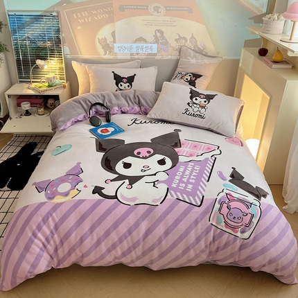 91家纺网 家纺一手货源 找家纺 （总）三朵家纺 2024新款数码大版牛奶绒印花三丽鸥系列四件套