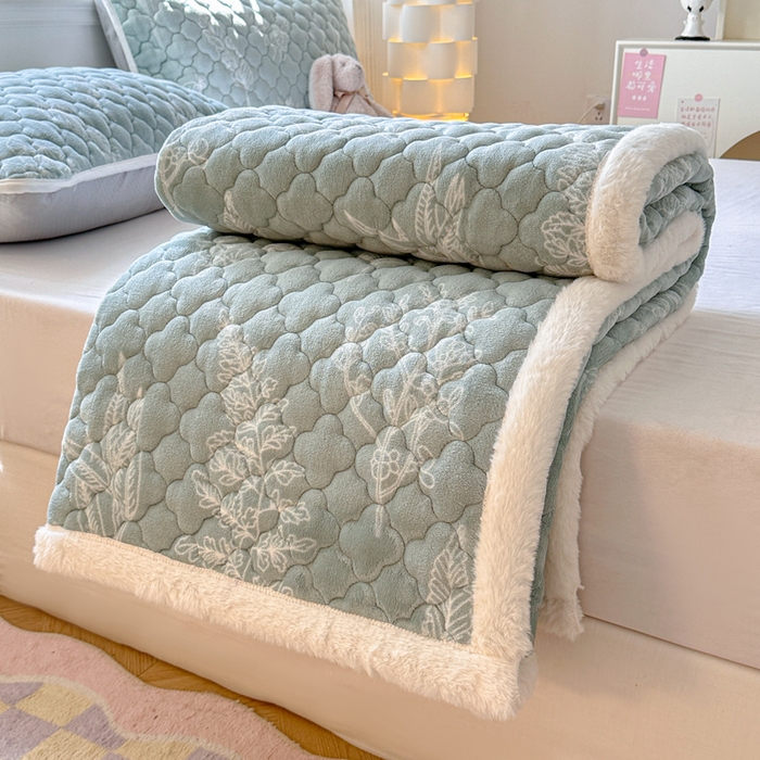 91家纺网 家纺一手货源 找家纺 慕尚家纺 2025牛奶绒床盖床褥被套三件套四件套 床垫-生态叶