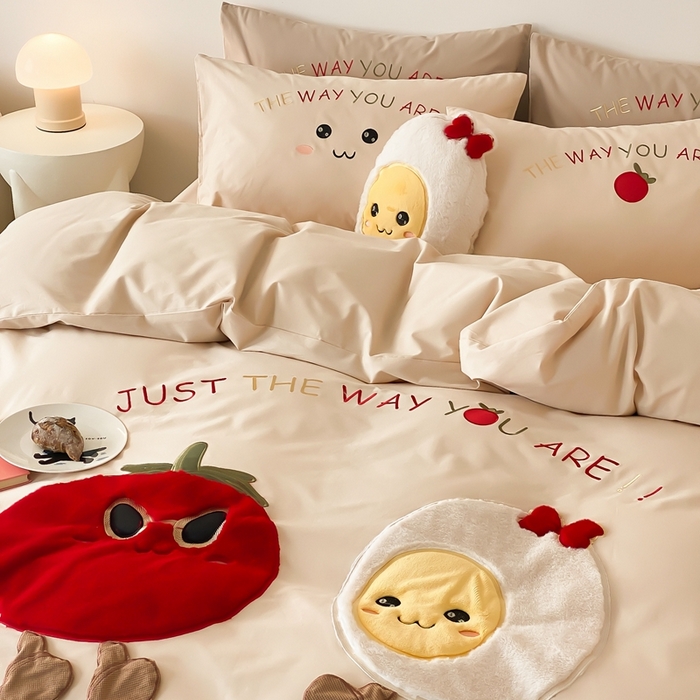 91家纺网 家纺一手货源 找家纺 朗莎家纺 2024新款卡通系列磨毛五件套 柿柿如意