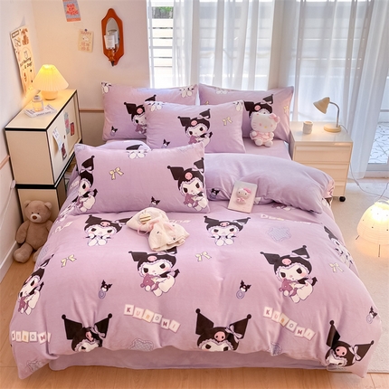 91家纺网 家纺一手货源 找家纺 星座家纺 2025新款三丽鸥小版牛奶绒四件套 星星库洛米