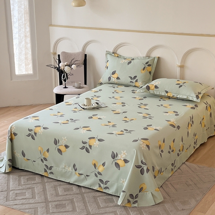 91家纺网 家纺一手货源 找家纺 铭成 2024新款全棉生态喷气加厚磨毛单品床单拾光果语-绿