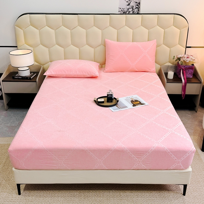 91家纺网 家纺一手货源 找家纺 太阳树家纺 2025新款A类雪尼尔提花绒床笠 安东尼-粉