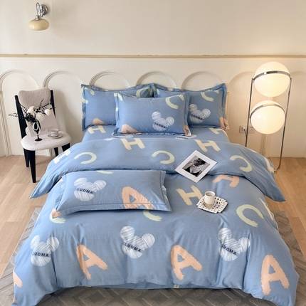 91家纺网 家纺一手货源 找家纺 铭成 2024新款全棉生态喷气加厚磨毛单品被套字母头像-蓝