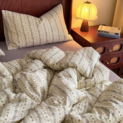 91家纺网 家纺一手货源 找家纺 （总）一比一家纺 2025新款全棉母婴级抗菌有氧全棉双层纱亲肤全棉小清新印花三件套四件套