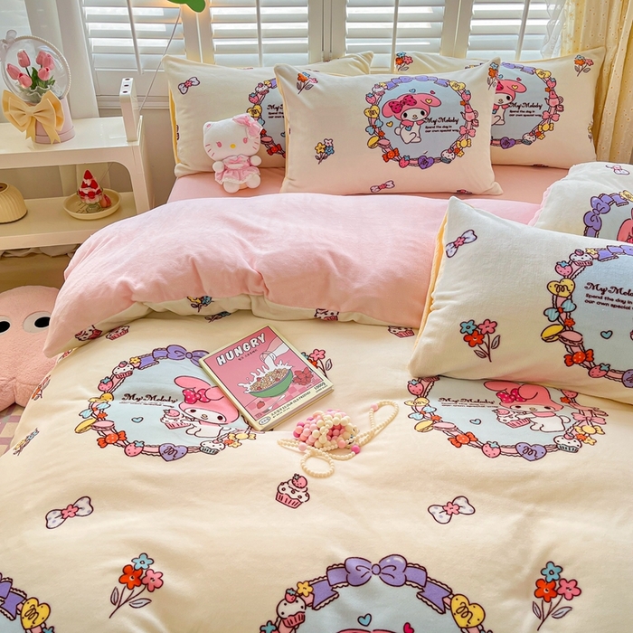 91家纺网 家纺一手货源 找家纺 星座家纺 2025新款三丽鸥小版牛奶绒四件套 美乐蒂