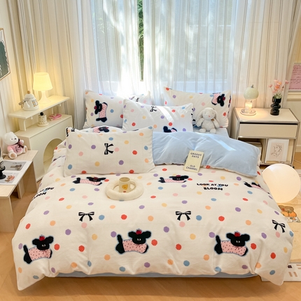 91家纺网 家纺一手货源 找家纺 （总）玉海棠家纺 2024新款高克重牛奶绒印花四件套