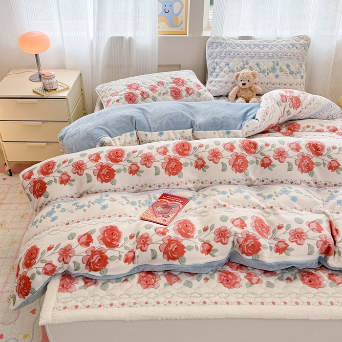 91家纺网 家纺一手货源 找家纺 慕尚家纺 2025牛奶绒床盖床褥被套三件套四件套 床垫-花美