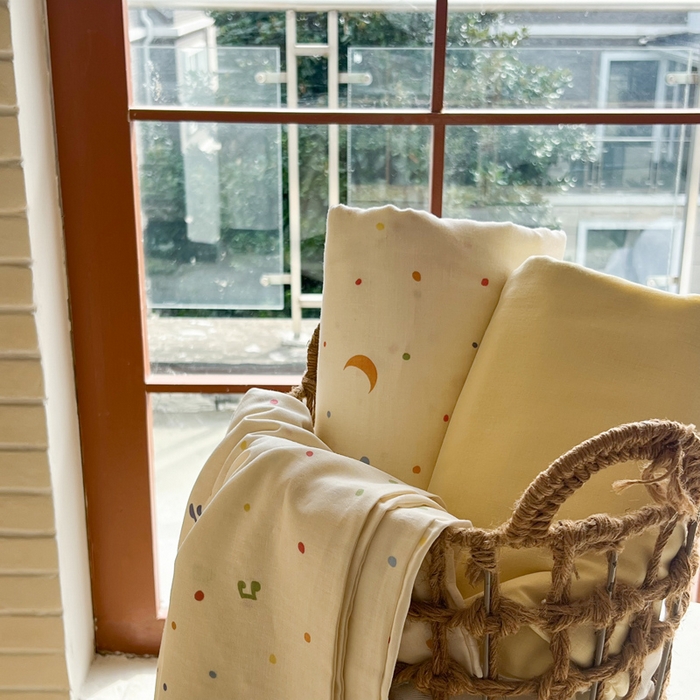 91家纺网 家纺一手货源 找家纺 一比一家纺 2025新款全棉母婴级抗菌有氧全棉双层纱亲肤全棉小清新印花三件套四件套 奶油派