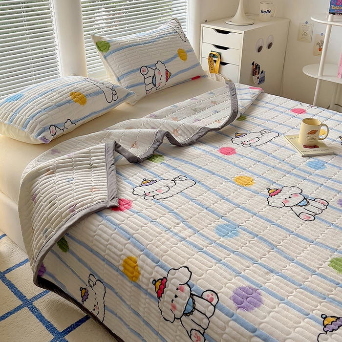 91家纺网 家纺一手货源 找家纺 美梦家纺 2024新款牛奶绒简单款夹棉床盖四件套 乖乖狗