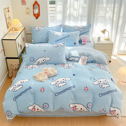 91家纺网 家纺一手货源 找家纺 星座家纺 2025新款三丽鸥小版牛奶绒四件套 云朵大耳狗