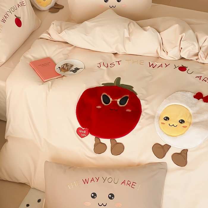 91家纺网 家纺一手货源 找家纺 朗莎家纺 2024新款卡通系列磨毛五件套 柿柿如意