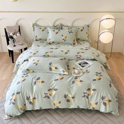 91家纺网 家纺一手货源 找家纺 铭成 2024新款全棉生态喷气加厚磨毛单品被套拾光果语-绿