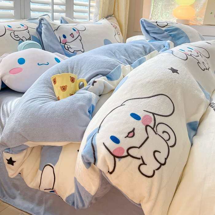 91家纺网 家纺一手货源 找家纺 星座家纺 2025新款三丽鸥小版牛奶绒四件套 泡泡玉桂狗