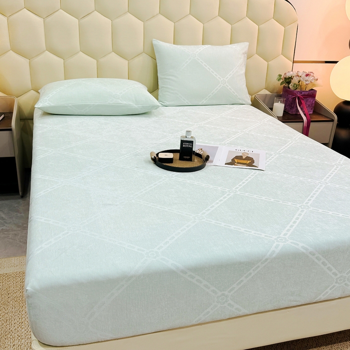 91家纺网 家纺一手货源 找家纺 太阳树家纺 2025新款A类雪尼尔提花绒床笠 一叶倾新绿