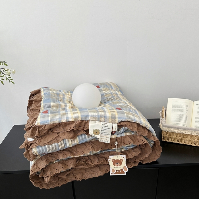 91家纺网 家纺一手货源 找家纺 佰织鑫家居 2024新款全棉法式花边懒人豆豆被 莱恩