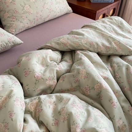 91家纺网 家纺一手货源 找家纺 （总）一比一家纺 2025新款全棉母婴级抗菌有氧全棉双层纱亲肤全棉小清新印花三件套四件套