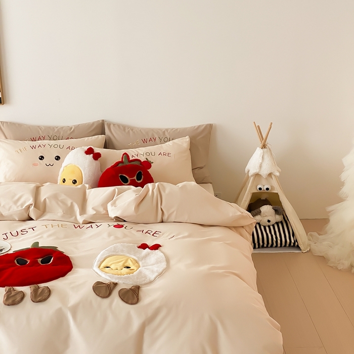 91家纺网 家纺一手货源 找家纺 朗莎家纺 2024新款卡通系列磨毛五件套 柿柿如意