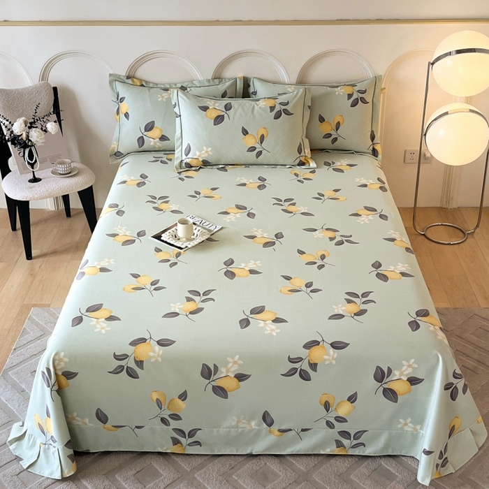 91家纺网 家纺一手货源 找家纺 铭成 2024新款全棉生态喷气加厚磨毛单品床单拾光果语-绿