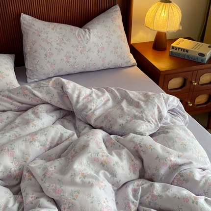 91家纺网 家纺一手货源 找家纺 （总）一比一家纺 2025新款全棉母婴级抗菌有氧全棉双层纱亲肤全棉小清新印花三件套四件套