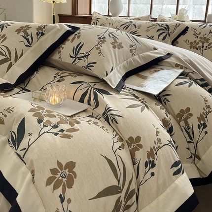  2024秋冬A类加厚纯棉磨毛四件套保暖活性印花轻奢全棉被套床单床笠款床上用品-婉沁 婉沁