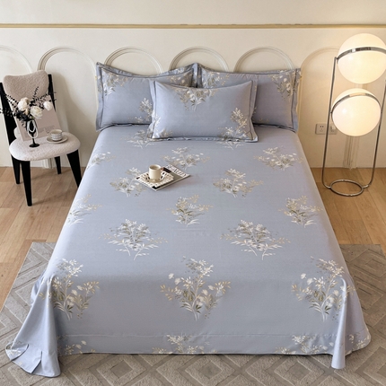 91家纺网 家纺一手货源 找家纺 铭成 2024新款全棉生态喷气加厚磨毛单品床单抒情花季-灰