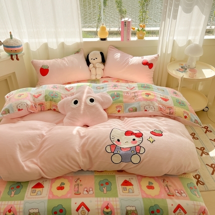 91家纺网 家纺一手货源 找家纺 （总）子钦家纺 2024秋冬新款加厚牛奶绒毛巾绣床单床笠四件套